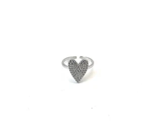 Anello Cuore Pavé Zirconi in Argento 925 – Rodio Bianco, Regolabile,diWa Jewels - Foto 1 di 2