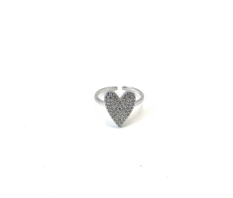 Anello Cuore Pavé Zirconi in Argento 925 – Rodio Bianco, Regolabile,diWa Jewels - Immagine 1 di 2