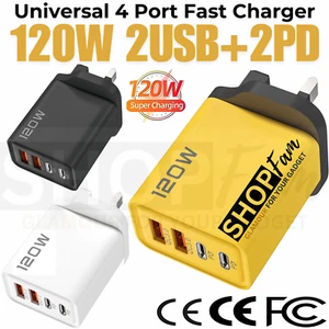 Cargador de teléfono de 4 puertos enchufe Reino Unido USB rápido carga rápida tipo C PD 120W iPhone Samsung - Imagen 1 de 16