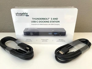 NEW Plugable TBT3-UDC3 Dock Thunderbolt 3 USB C Docking Station, HDMI +DP Cables - Picture 1 of 7