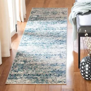 2x20 Blue Runner Rug Abstract Art Accent Modern Carpet Luxury Indoor Comfy Soft - Picture 1 of 3