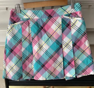 Lady Hagen Pleated Golf Skort/Skirt Side Zip Plaid Pockets Multi Colored Sz 6 - Picture 1 of 9