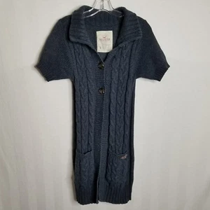 Hollister Womens Size Small Long Cardigan Sweater Cable Knit Dark Gray- CL - Picture 1 of 7