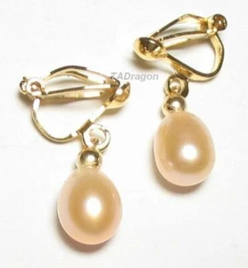 Genuine AAA 6-7mm Pink Pearl 18K Gold Plated Clip On Earrings - Picture 1 of 1