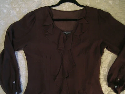 Brown Silk Button Down Blouse w/ Cami. Long Sleeve PM Excellent. - Image 1 of 4