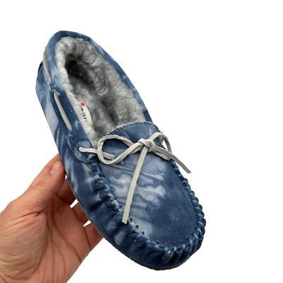 Zapatilla mocasín Minnetonka Canva para mujer talla 6,5-7 azul tie-dye forro de piel sintética Foto 1 de 4