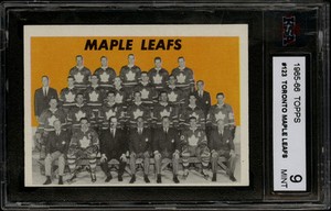 1965-66 TOPPS~#123~TORONTO MAPLE LEAFS TEAM~BREWER HORTON SAWCHUK~KSA 9 MINT