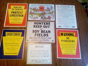 Lot 7 Vintage Pennsylvania PA Game Commission Hunting Sign Posters 1950's -80s - Bild 1 von 13