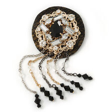Hand-made Snakeskin Gem Embellished Chain Tassel Brooch - 13cm length