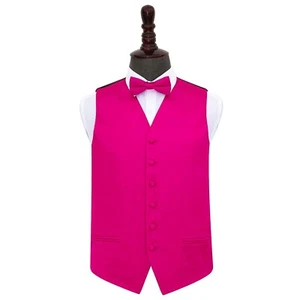 Hot Pink Uni Satin Solide Herren Hochzeit Weste und Fliege Set von DQT - Bild 1 von 4