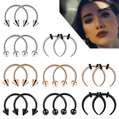 5-24PC Septum Nose Ring Surgical Steel Horsrshoes Hoop Retainer Piercing 14g 16g - Image 1 of 4