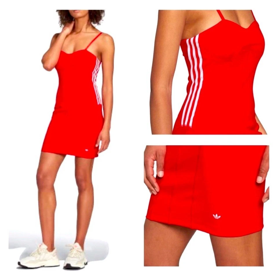 New Adidas Originals Red White Stripes Corset Stretch Summer Tank Dress Women XL - Image 1 of 1