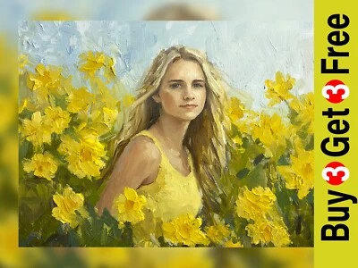 Blonde in Bloom 5"x7" impressão em papel fosco | Arte floral impressionista vibrante - Imagem 1 de 4