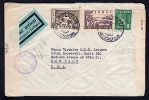FINLAND 1941 Double Censored Cover to USA. Finnish & British Tapes - Picture 1 of 2