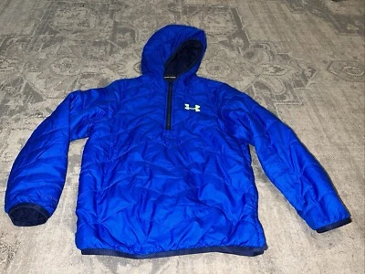 Chaqueta Pullover Under Armour 1/4 Cremallera Juvenil Talla Pequeña Grande Niños Azul Calce Suelto Capucha Foto 1 de 4