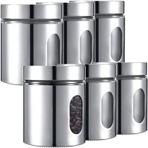 6 Pieces Kitchen Canisters Set 20 oz Stainless Steel Glass Canisters Airtight... - Picture 1 of 7