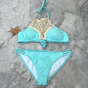 Marina West Womens Size Medium M Teal Bikini Set 2 Piece Crochet Lace - Picture 1 of 6