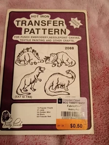 Pretty Punch Hot Iron Color Coded Transfer Pattern #2088 Dinosaurs 5x7 To 7x6 - Picture 1 of 2