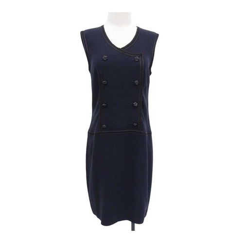 Abito smanicato Chanel Camelia bottoni P18830V10849 donna blu navy usatosori