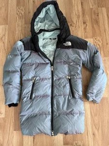 The North Face 550 Goose Down Puffer Jacket Longer Length Pearlescent Girls M - Picture 1 of 8