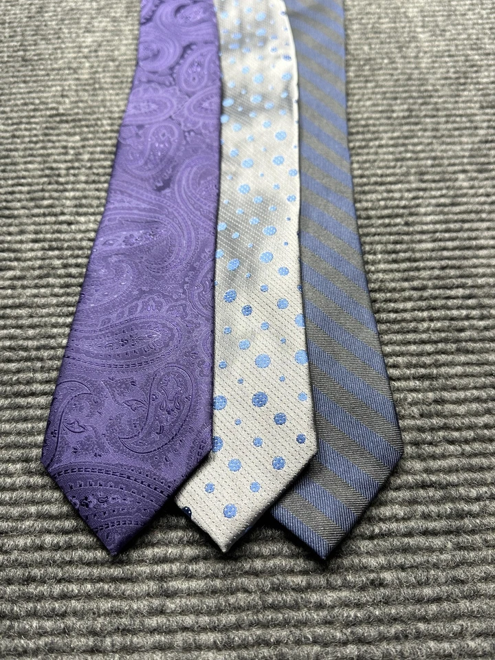 Perry Ellis Portfolio Ties Mens Silk Purple Paisley Blue Dot Stripe Lot of 3 - Image 1 of 4