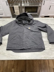 Carhartt Sherpa Lined Relaxed Fit 0J4392 Washed Duck Hooded Jacket Faded Herren L - Bild 1 von 8