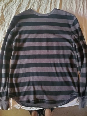 Volcom Thermal Waffle Knit Men’s Large Black/grey Striped Shirt Long Sleeved - Image 1 of 2