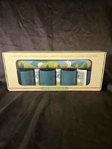 Vtg Stoneware Coffee Set Place Mats Coasters & Mugs Town & Country 12pcs NOS - Picture 1 of 12