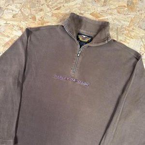 Vintage Harley Davidson Sweatshirt Quarter Zip Brown Mens Medium Embroidered  - Picture 1 of 8