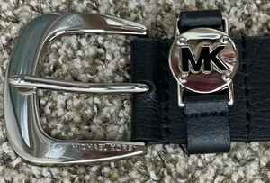 Michael Kors MK Logo Black Patent Belt With Silver Buckle Women’s Size XL - Picture 1 of 5