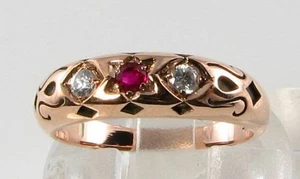 LUSH 9CT ROSE GOLD STAR OF DAVID RUBY DIAMOND GYPSY BAND RING FREE RESIZE - Picture 1 of 5