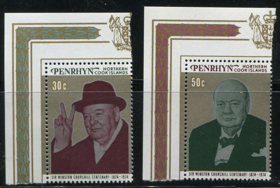 Penrhyn 1974 Winston Churchill Centenary MNH Set 2 Scott 17-18 British Statesman - Image 1 of 1