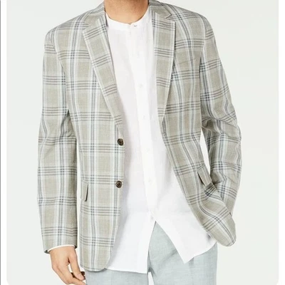 Tasso Elba Men's Sport Coat Blazer Jacket Linen, Beige Green Cream, Size XL - Image 1 of 4