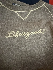 Life is Good Women’s Sweater  Large Script Lettering Crewneck Brown - Picture 1 of 10