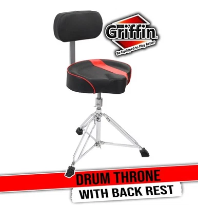 Saddle Drum Throne with Backrest Support GRIFFIN | Padded Leather Drummer Seat - Image 1 of 4