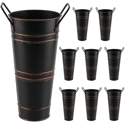 8 Pack 9 Inch Tall Galvanized Flower Bucket, Black Farmhouse French Flower Bu... - Image 1 of 4