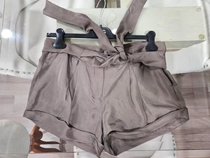 Vintage MAX AZRIA Mocha Color 100% Silk Shorts with Tie SZ 10 - Picture 1 of 6