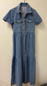 Maxi Vestido De Colección Denim Con Niveles Años 90 Y2K Cottagecore Grunge Prairie Country Talla S - Imagen 1 de 15