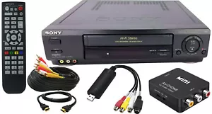 Sony VCR VHS Transfer VHS to DVD Bundle w/ Remote, AV to USB Adapter, HDMI - Picture 1 of 8