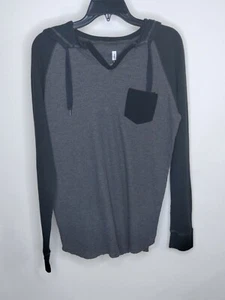 House Mens Size Large Color Black/Grey Hooded V Neck Drawstring/Pocket T Shirt - Picture 1 of 3