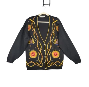 Vtg NORTON MCNAUGHTON Metallic Crest Chain Knitted Grandpa Cardigan SIZE LARGE - Picture 1 of 10