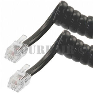 15ft Telephone Handset Receiver Cord Phone Curly Coil Cable 4P4C RJ22 - Black