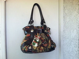 Kathy Van Zealand Patent Leather Handbag Satchel Tote Colorful Gold Burgundy XL - Picture 1 of 9