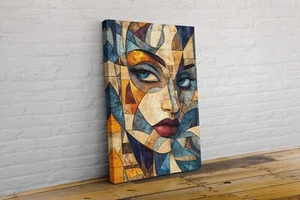 Abstract Modern Large Vibrant Face Women Canvas Wall Art Picture Print Pattern - Picture 1 of 2