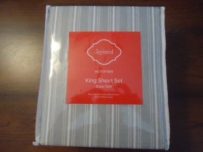 Juego de sábanas Joyland King microfibra abeto K rayas gris nuevo 2 fundas de almohada Foto 1 de 4