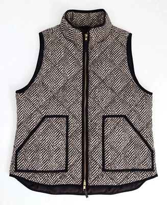 NEW! J. Crew Excursion Quilted Herringbone Down Vest Black / Tan Sz LARGE $108 - Image 1 of 4