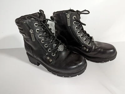 Harley-Davidson Women's Inman Mills 7 M Black Leather Motorcycle Boots D83877 - Image 1 of 4