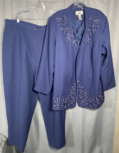 Candlelight & Champagne Blazer Pants 28W 28 Set Blue Vintage Beaded Embroidered