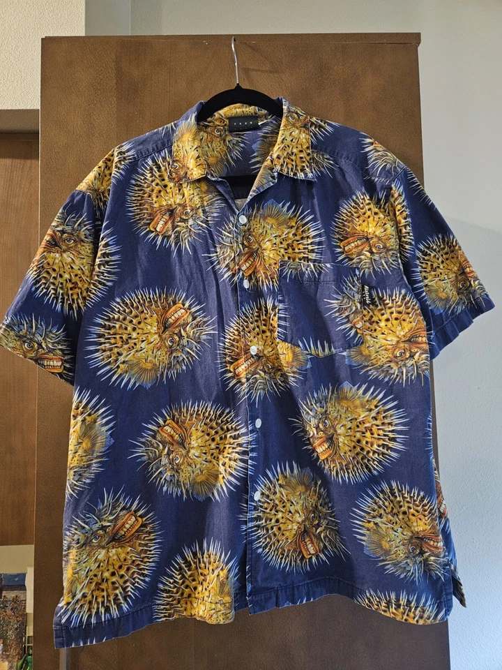 Rietveld Usa Shirt Fish Smile Pufferfish Buttondown Large  - Image 1 of 4