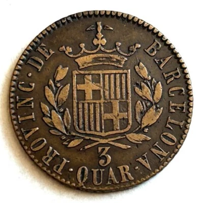 ESPAÑA BARCELONA 3 CUARTOS 1823 Foto 1 de 2